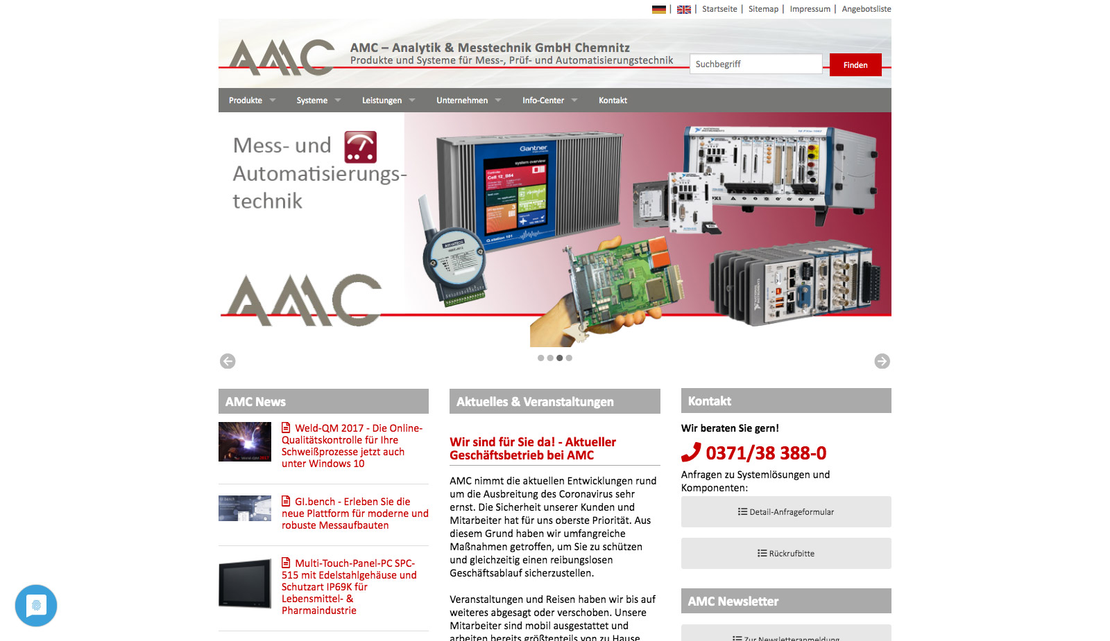 Website AMC Systeme von transparent Werbeagentur Chemnitz