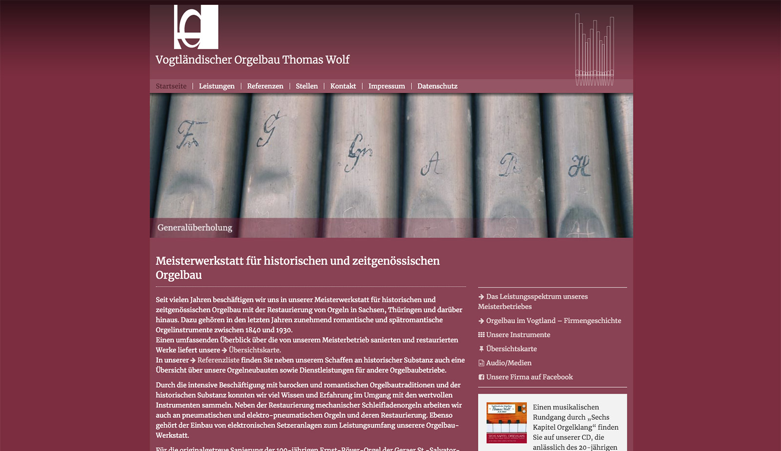Website Vogtländischer Orgelbau Thomas Wolf von transparent