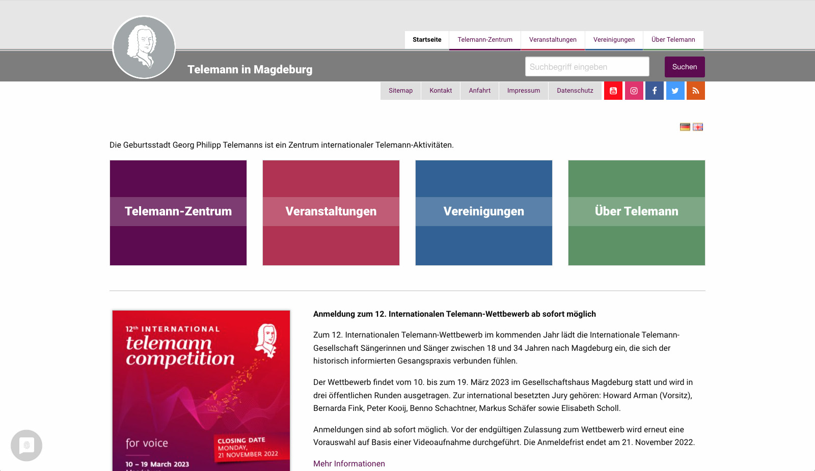 Website Telemann Zentrum Magdeburg von transparent Werbeagentur Chemnitz